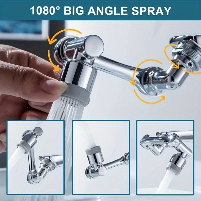 dropship 1pc, 1080 ° Swivel Faucet Extender, ABS Universal Sink-Water Aerator, Kitchen Bathroom 1080 ° Angle Rotatable Spray Attachment, Multifunctional Robotic Arm, Washing Eye/Hair/Face