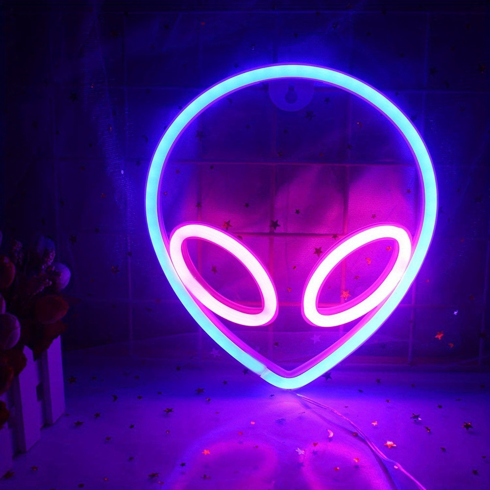 dropship 1pc Alien Shape LED Neon Sign, USB & Battery Powered Novelty Neon Mini Night Light, Novelty Wall Lamp With 1pc Hook For Bedroom Kids Room Party Home Wall Decor