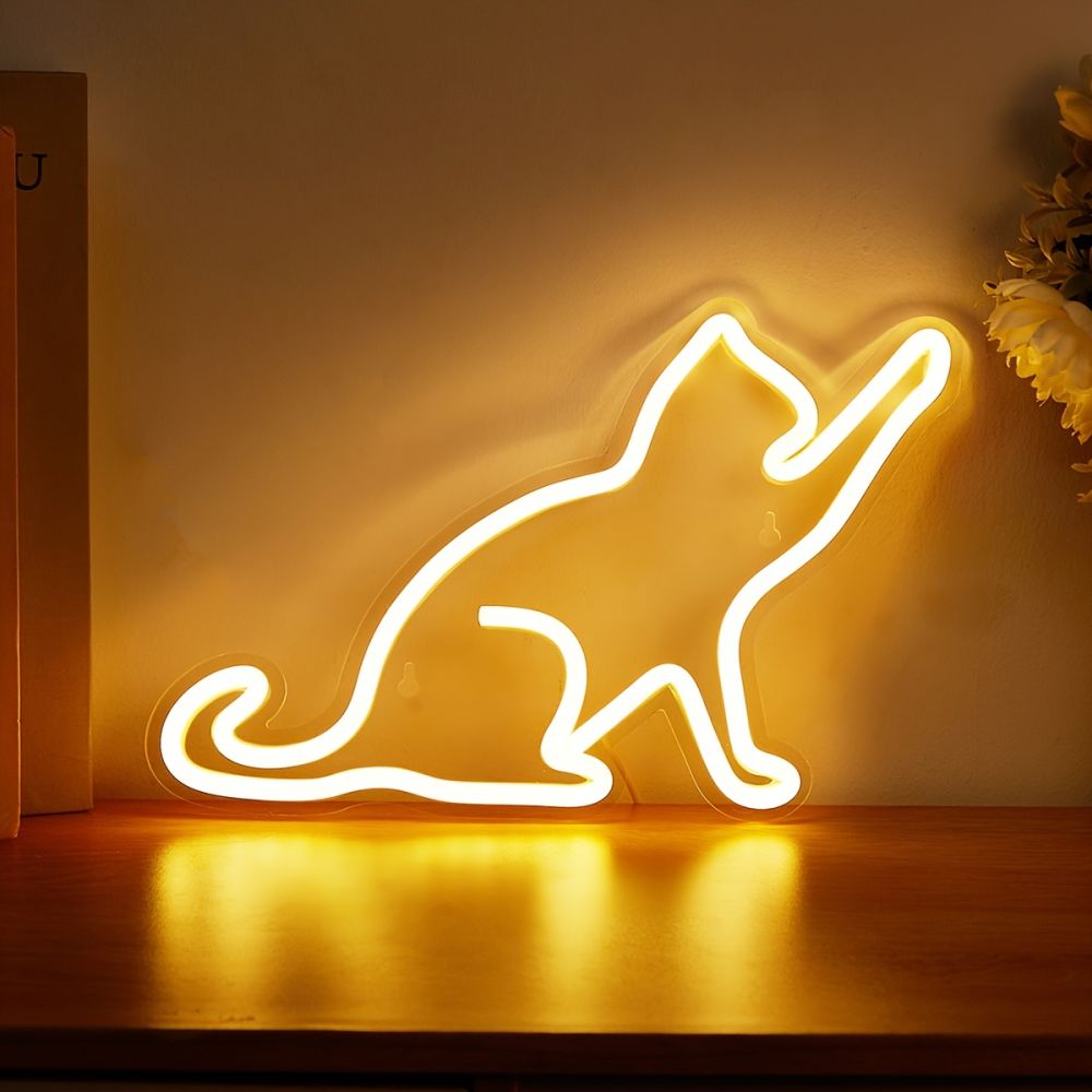 dropship 1pc LED Neon Sign Cat-shaped Night Lights, 5V USB Power Supply Neon Lamp With 2 Hooks For Home Bedroom Dorm Party