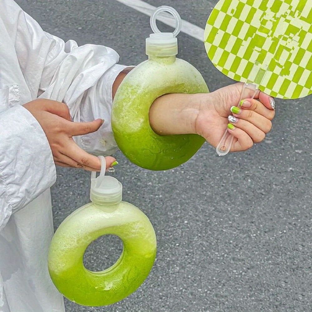 dropship Kawaii Doughnut Water Bottle, PP Plastic Heat-resistant Water Cup Suitable For Adults And Children Daily Carrying And Outdoor Hiking Camping Trips