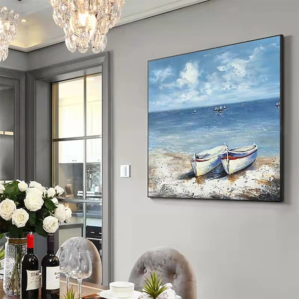 dropship Hand Painted Oil Paintings Abstract Seascape Painting Boats On The Beach Living Room Hallway Luxurious Decorative Painting