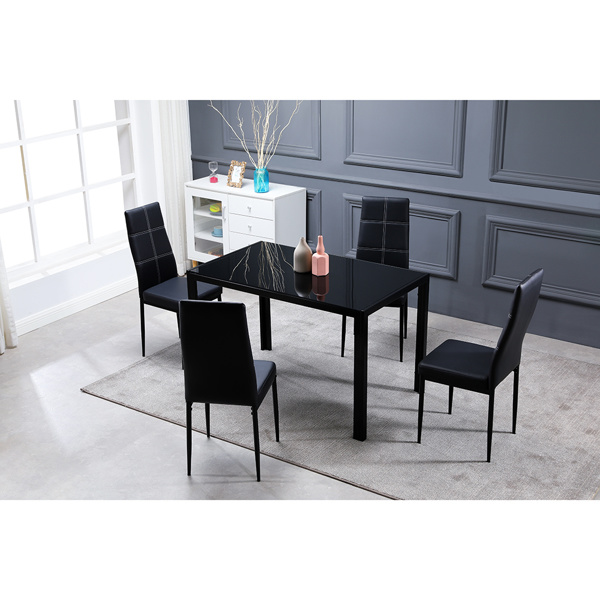 dropship 4pcs Elegant Dining Chairs with 6 Grids Decoration Backrest White Cushion Black