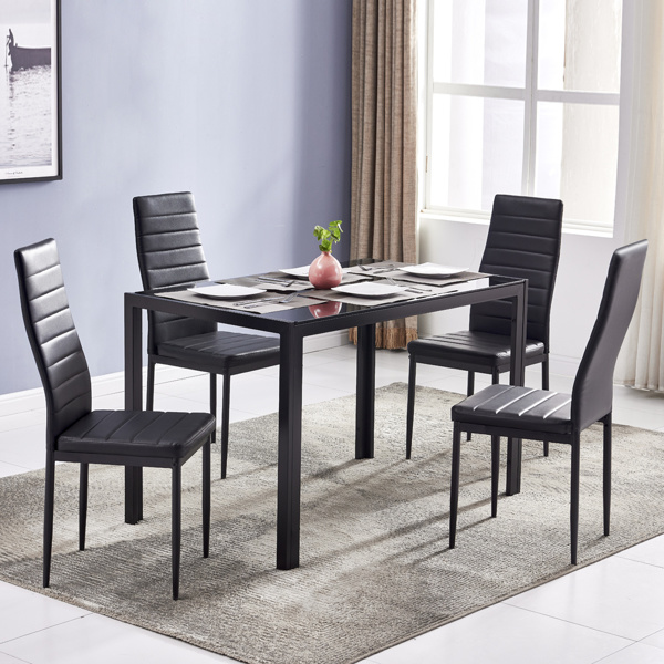 dropship Simple Assembled Tempered Glass & Iron Dinner Table Black