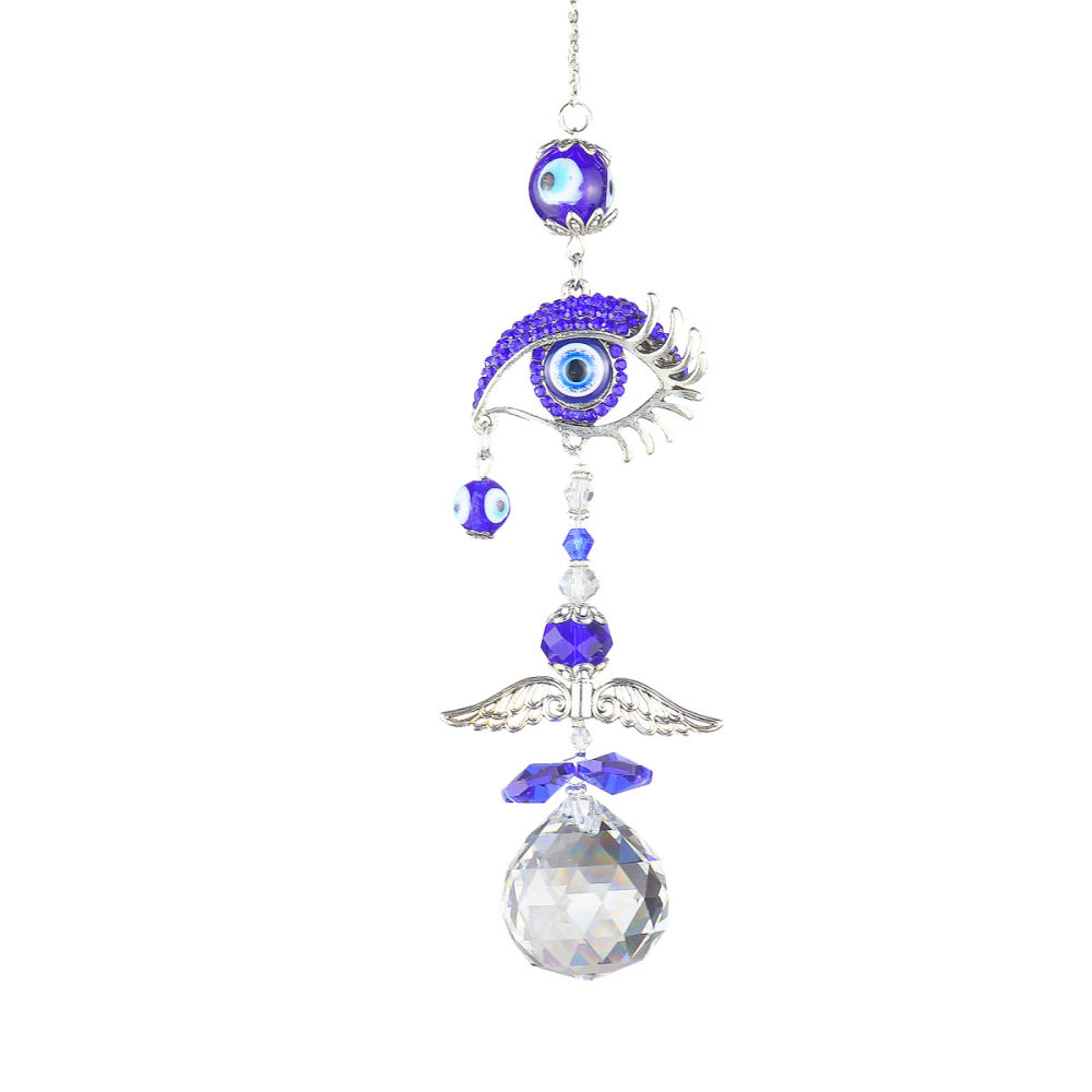 dropship 1pc Blue Butterfly Evil Eye Crystal Sun Catcher - Indoor Window Suncatcher with Prism Ball - Rainbow Maker for Good Luck and Hanging Ornament for Home, Garden, Office, Car - Wedding Pendant