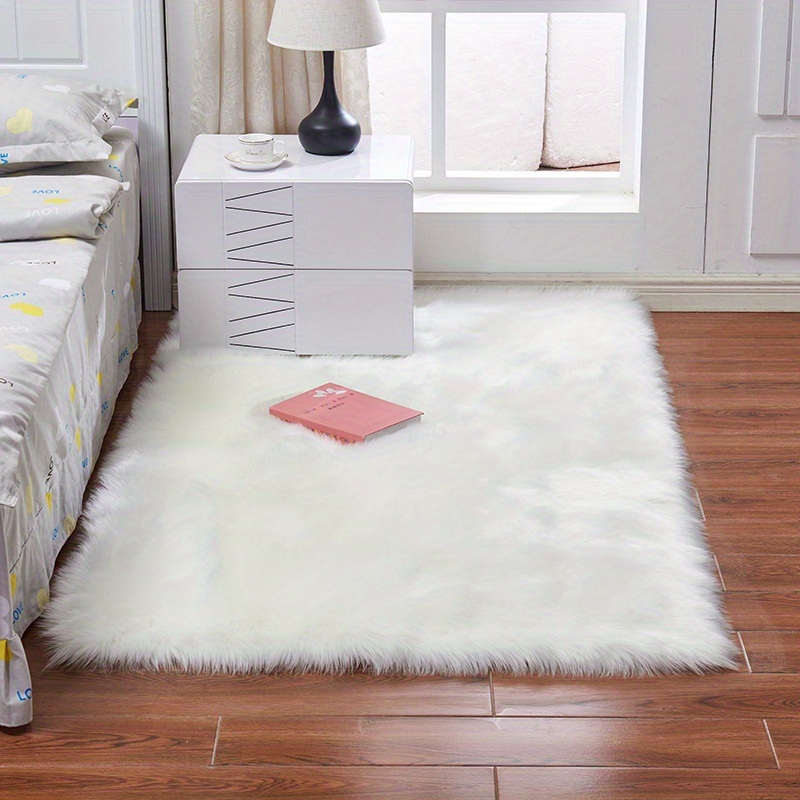 dropship 1pc Fluffy Imitation Wool Area Rug, Suede Fleece Bottom Long Imitation Wool Rug, Acrylic 80% Polyester 20%, 2.36inch Long Wool, Living Room Bedroom Rug, Entryway Rug, Plush Rug, Simple Carpet