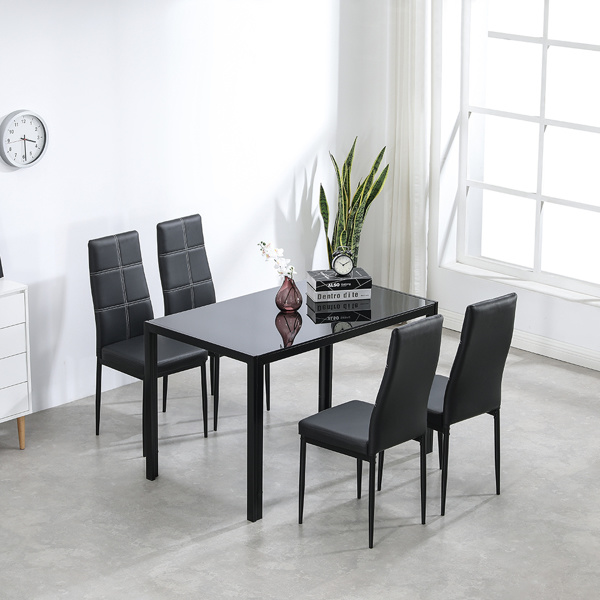 dropship 4pcs Elegant Dining Chairs with 6 Grids Decoration Backrest White Cushion Black