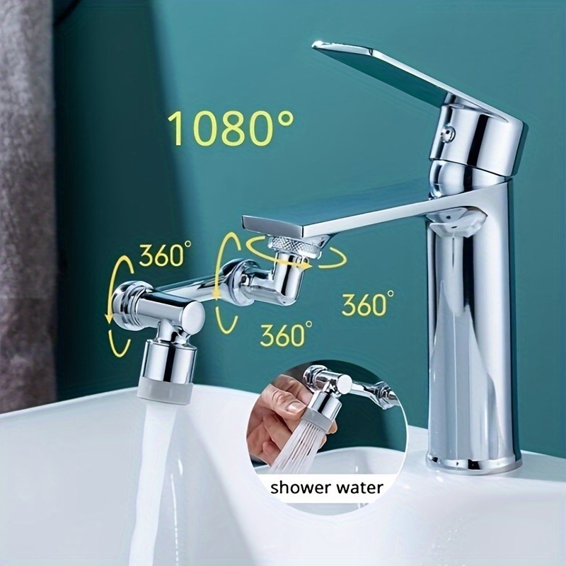 dropship 1pc, 1080 ° Swivel Faucet Extender, ABS Universal Sink-Water Aerator, Kitchen Bathroom 1080 ° Angle Rotatable Spray Attachment, Multifunctional Robotic Arm, Washing Eye/Hair/Face