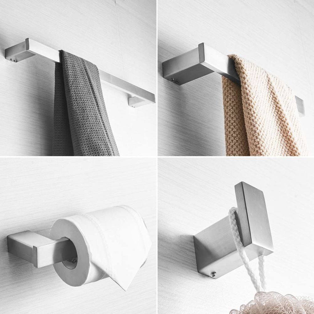 dropship Bathroom Hardware Set Brushed Nickel 4-Pieces Bathroom Towel Rack 24 Inches Adjustable Bathroom Accessories Set