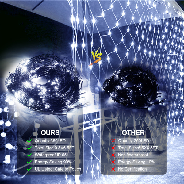 dropship 9.8*6.5FT Christmas Mesh Net Light,360 LED Net Light with 8 Modes&Remote,Connectable Net String Christmas Lights for Garden/Bushes/Indoor Outdoor/Curtain/Fairy/Wall/Party/Wedding/Xmas Tree Decorations