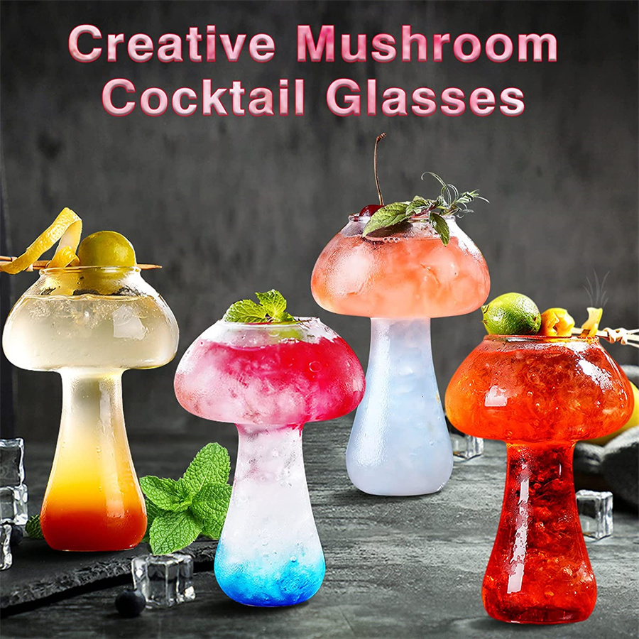 dropship 2pcs, Stylish Mushroom Cocktail Glasses for Wine and Champagne - Perfect for Parties and Special Occasions