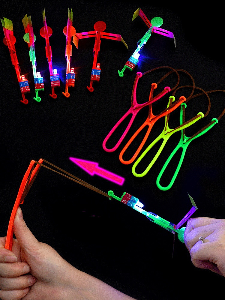 dropship 10pcs, Five Fly Sword Five Slingshot, Glow-in-the-Dark Flying Rocket With LED Lights - Fun And Safe Slingshot Toy For Kids - Perfect For Parties, Birthdays, And Holidays