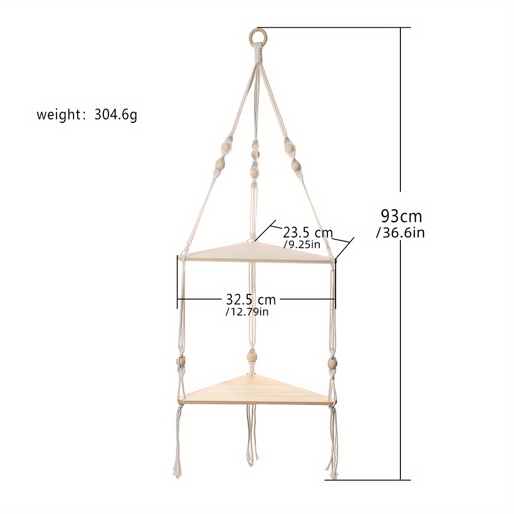 dropship 1pc Handwoven Wooden Triangle Storage Rack for Flower Pots, Pendants, and Room Decor - Stylish and Functional Home Decor