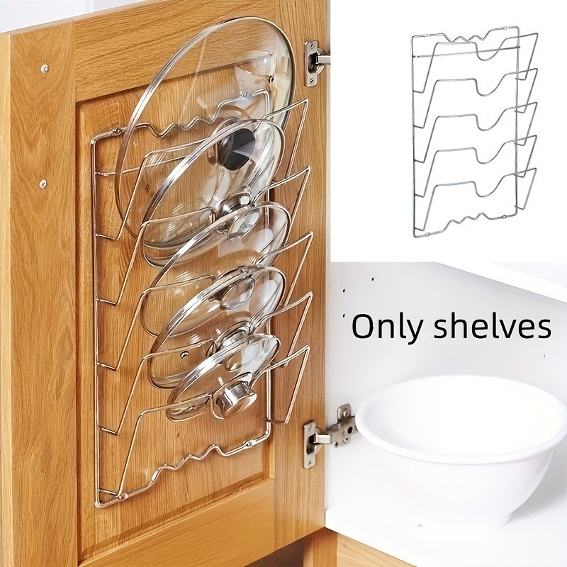 dropship 1pc Hanging Pot Lid Holders, Multifunctional Pot And Lid Rack Wall-mounted Storage Rack, Cutting Board Storage Rack, Kitchen Accessories