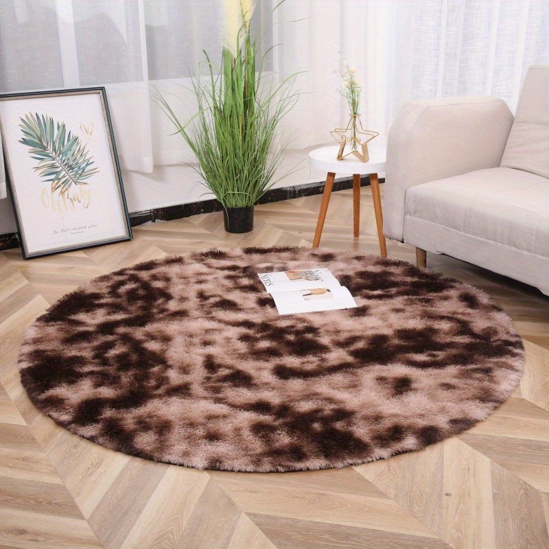 dropship 1pc, Tie-Dye Plush PV Velvet Area Rug, 62.99", American Style Round Rug, Floor Decor