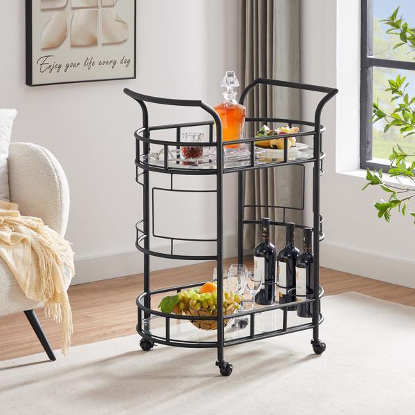 dropship Black, Iron Frame(Baking Paint), Mobile glass dining cart easy to clean