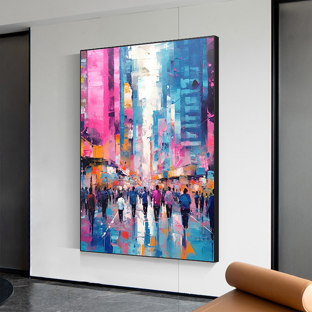 dropship Hand Painted Oil Painting Abstract Cityscape Oil Painting on Canvas Original Urban Scenery Painting Modern Building Art Living room Wall Decor Custom Wall Art