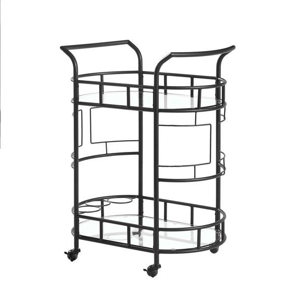 dropship Black, Iron Frame(Baking Paint), Mobile glass dining cart easy to clean