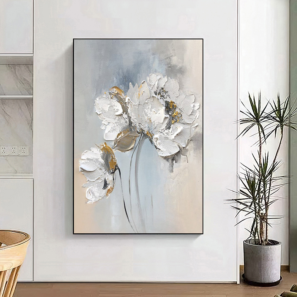 dropship Handmade Oil Painting Fancy Wall Art Personalized Gifts Abstract White Floral Painting On canvas Large Flower Oil Painting Minimalist Modern Living Room Painting