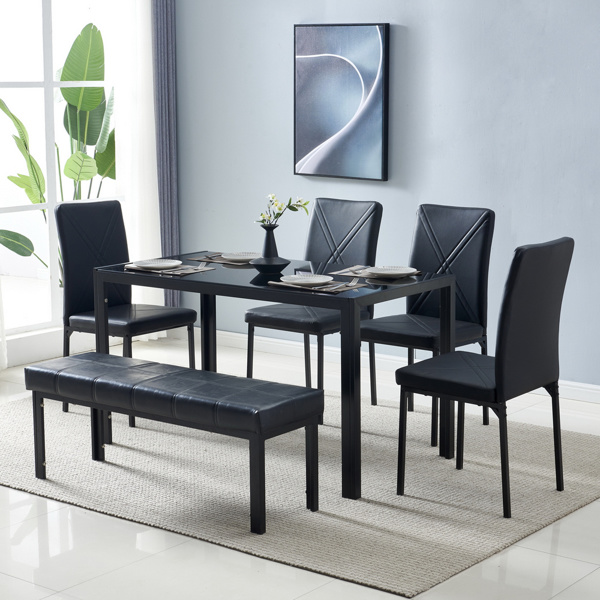 dropship Simple Assembled Tempered Glass & Iron Dinner Table Black(Replacement code: 21491449)