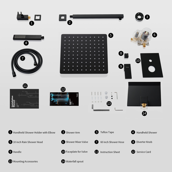 dropship Male NPT Waterfall Tub and Shower Faucet Set, Suntisbo 10-Inch Matte Black Rain Shower System