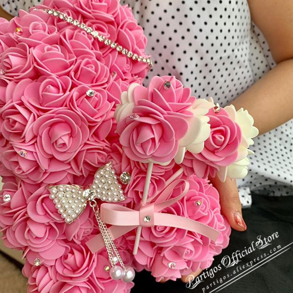 dropship DIY Valentines Day Gifts Red Rose Bear Artificial foam Roses Flower Wedding Engagement Decoration little Bear Mold bear Teddy