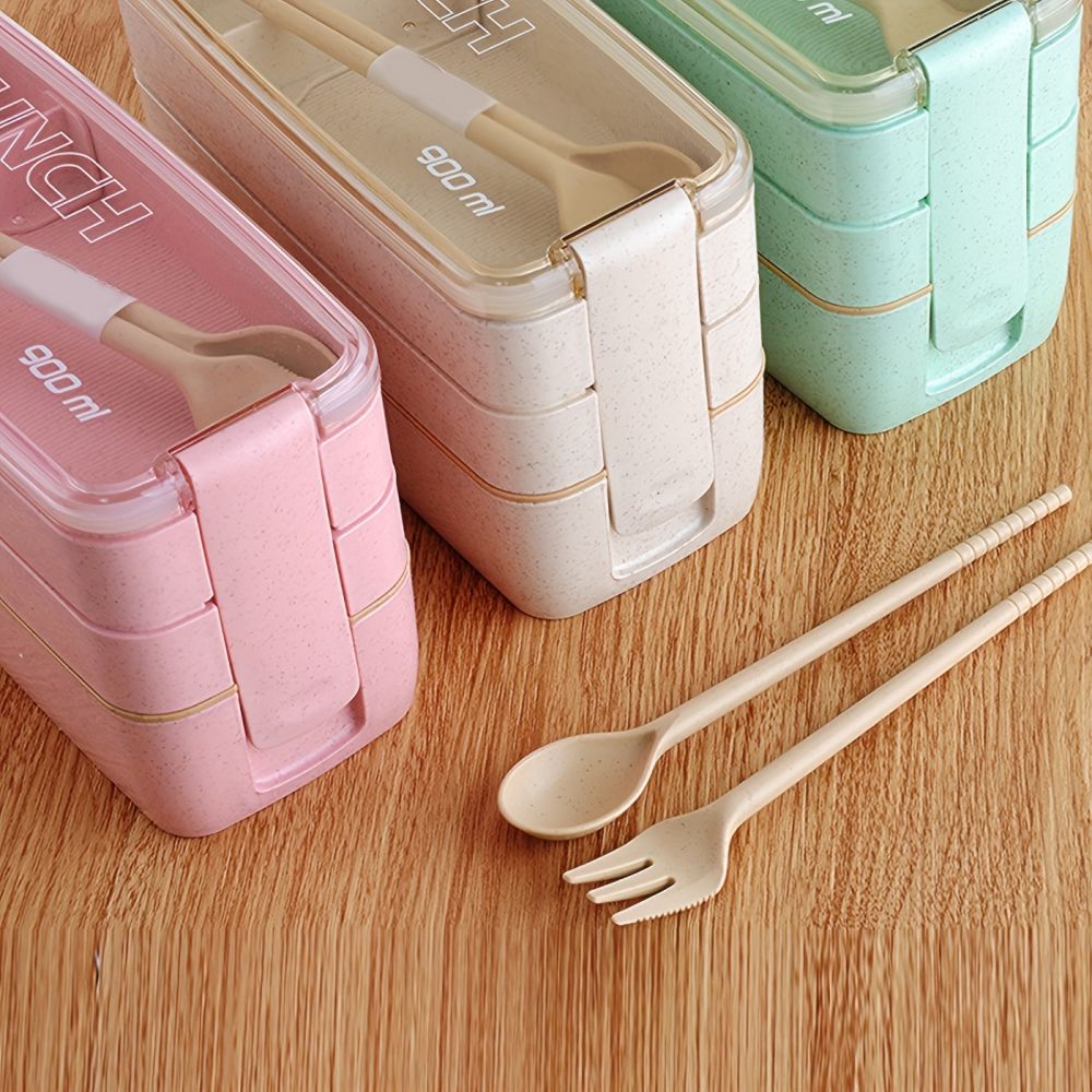 dropship 1 set 3-in-1 Bento Box Set - Microwave and Dishwasher Safe Lunch Box with Dividers and Utensils - Perfect for School, Travel, and Snacks