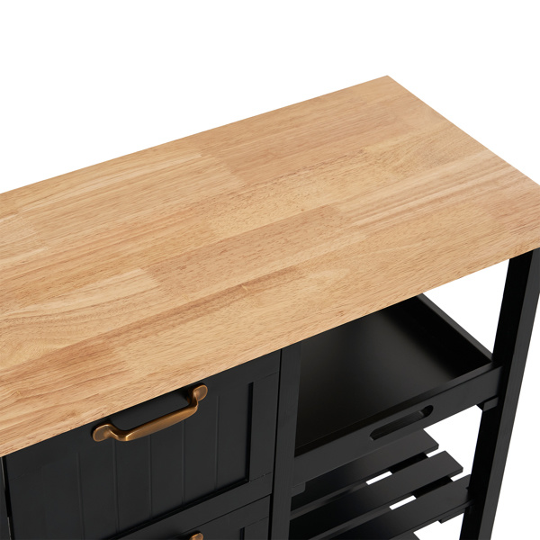 dropship 76*37*84cm Three Drawers Three Layers Bronze Color Handle Rubber Wood Log Color Table Top Black Spray Paint Dining Car