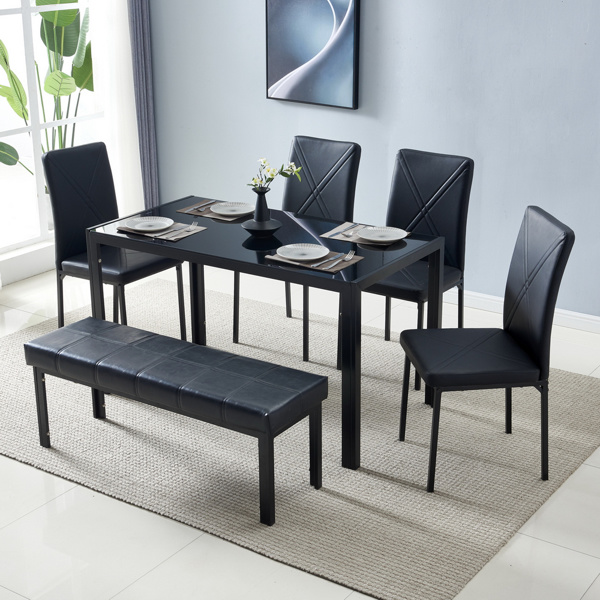 dropship Simple Assembled Tempered Glass & Iron Dinner Table Black(Replacement code: 21491449)