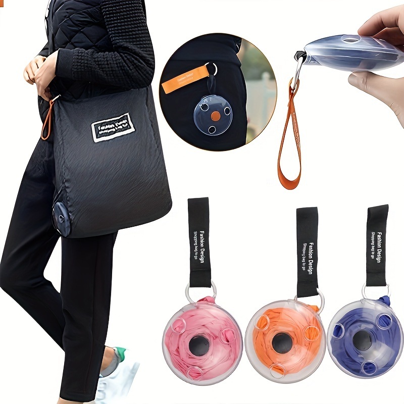 dropship 1pc Eco-Friendly Reusable Shopping Bags with Storage Case and Carabiner - Foldable, Durable, Lightweight, Roll-up Space-Saving Design
