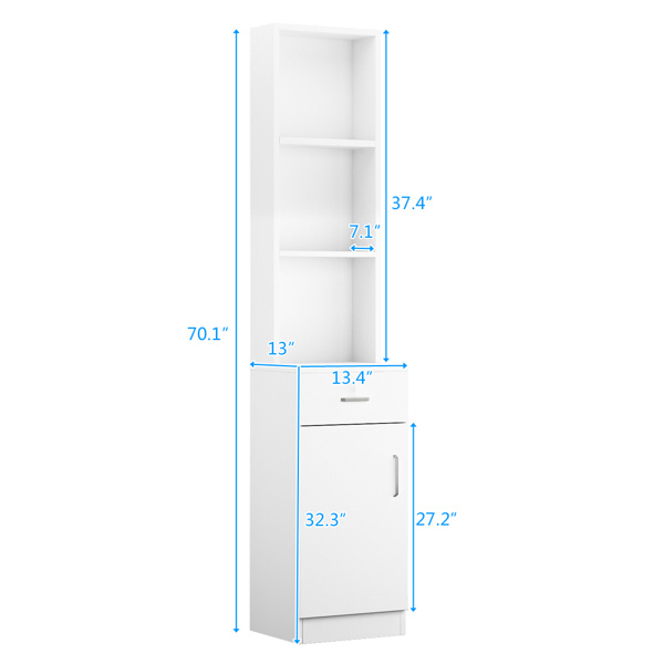 dropship FCH Standing 5 Compartments 1 Drawer 1 Door MDF Barber Cabinet White