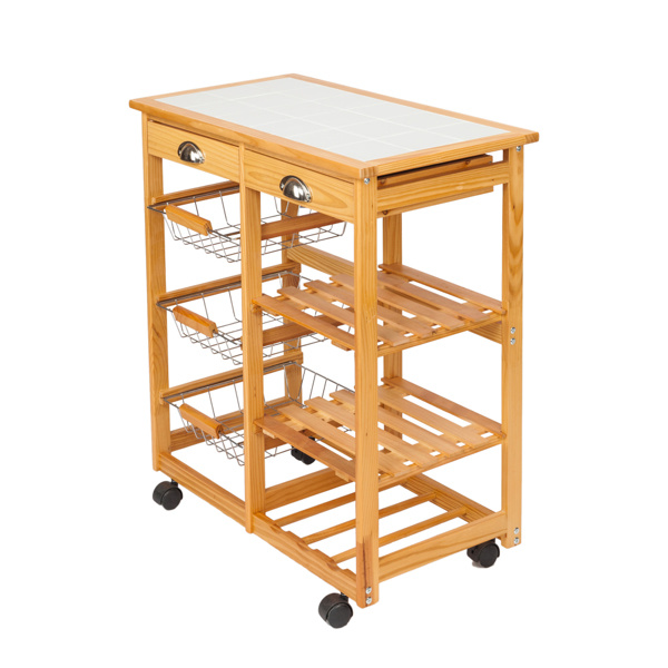 dropship Kitchen & Dining Room Cart 2-Drawer Removable Storage Rack with Rolling Wheels Wood Color