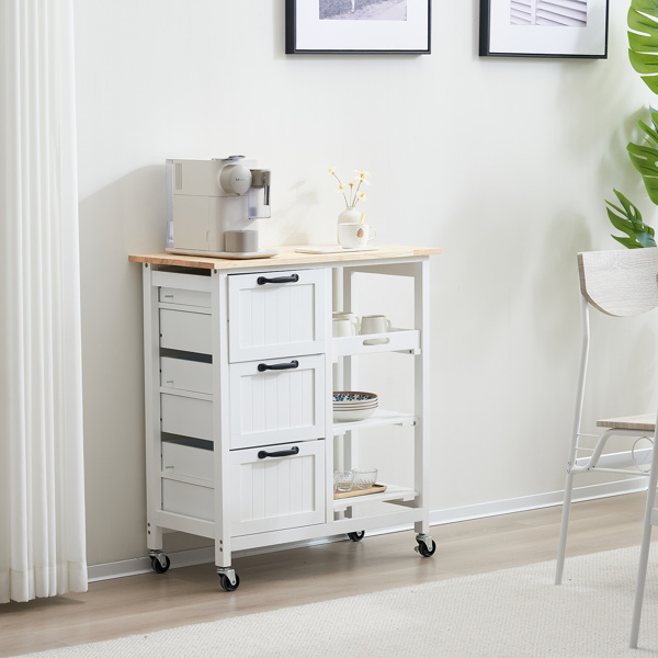 dropship 76*37*84cm Three Drawers Three Layers Black Handle Rubber Wood Log Color Table White Spray Paint Dining Car
