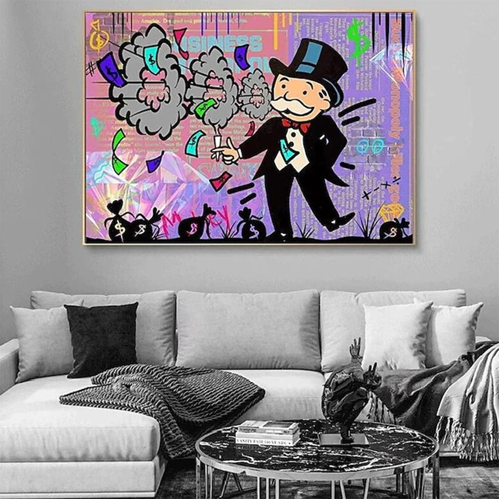 dropship Hand Painted Oil Painting Street Art Abstract Alec Monopoly Painting Modern Living Room Hallway Bedroom Luxurious Decorative Painting