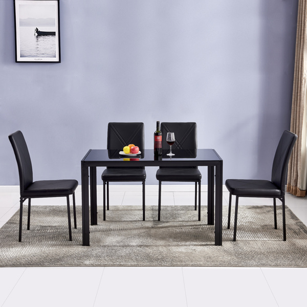 dropship Simple Assembled Tempered Glass & Iron Dinner Table Black