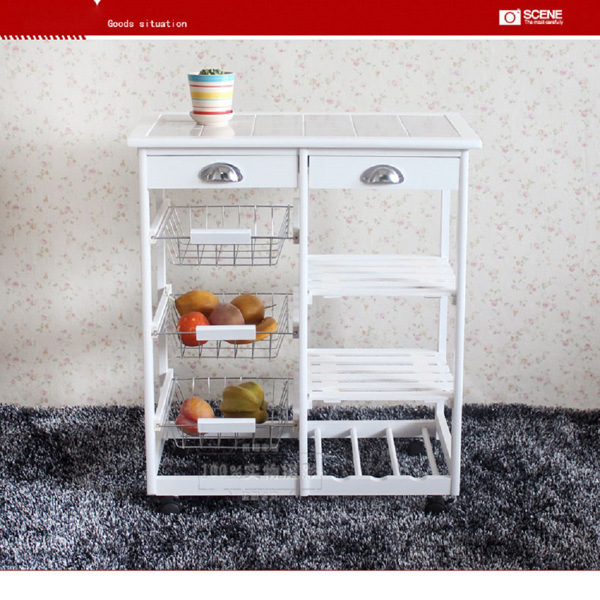dropship Kitchen & Dining Room Cart 2-Drawer 3-Basket 3-Shelf Storage Rack with Rolling Wheels White(Replacement code: 85659263)