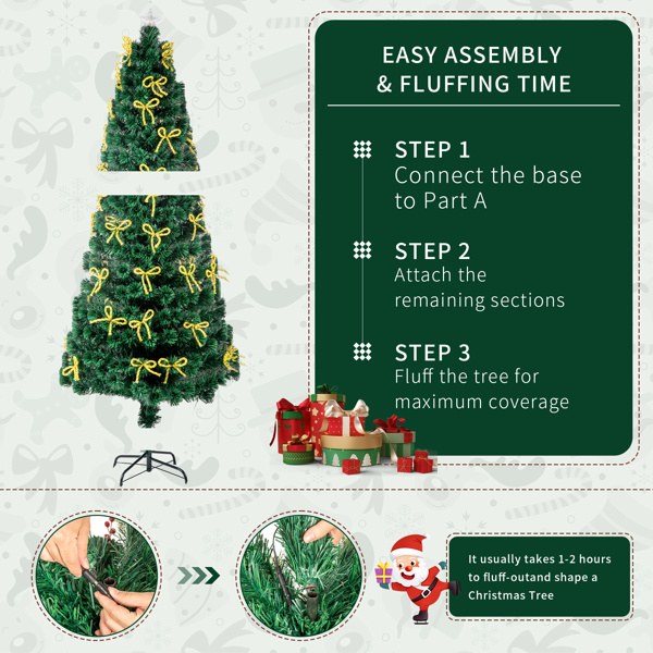dropship 6.5ft Pre-Lit Fiber Optical Christmas Tree with Bow Shape Color Changing Led Lights&260 Branch Tips