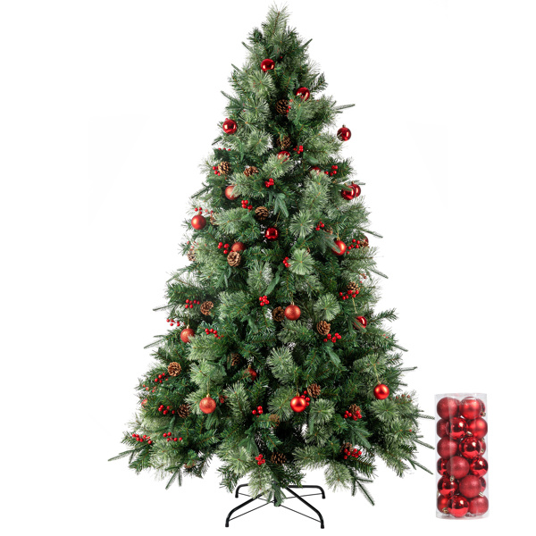 dropship 6.5ft Pre-Lit Artificial Flocked Christmas Tree with 350 LED Lights&1200 Branch Tips,Pine Cones& Berries