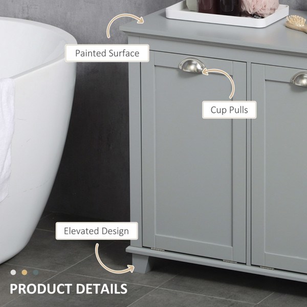dropship Tilt-Out Laundry Sorter Cabinet, Bathroom Storage Organizer Grey-AS