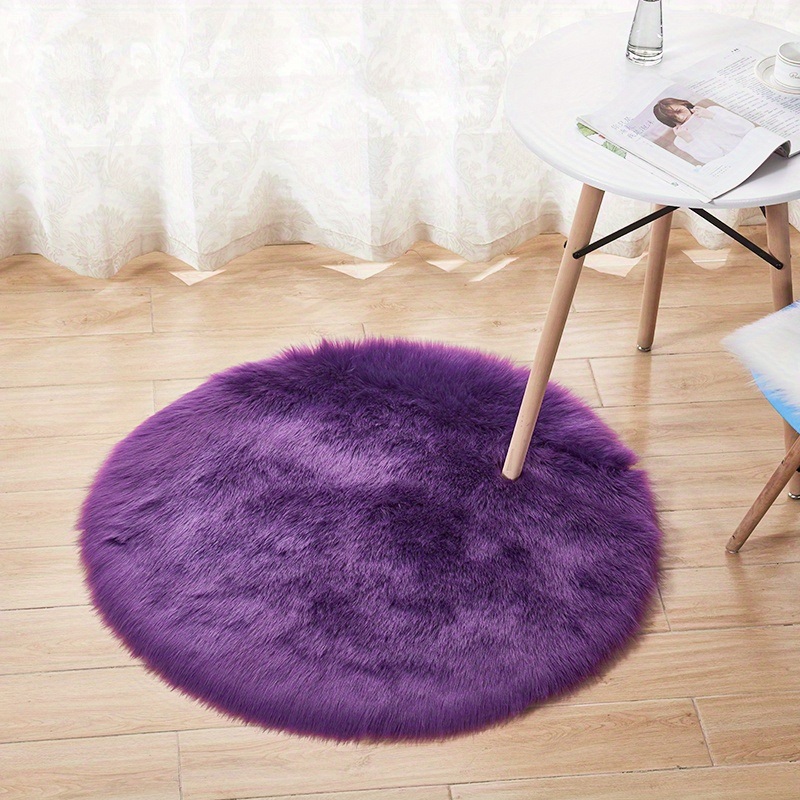 dropship 1pc Fluffy Imitation Wool Round Area Rug, Suede Fleece Bottom Long Imitation Wool Rug, Acrylic 80% Polyester 20%, 2.36inch Long Wool, Living Room Bedroom Rug, Entryway Rug, Plush Rug, Simple Carpet