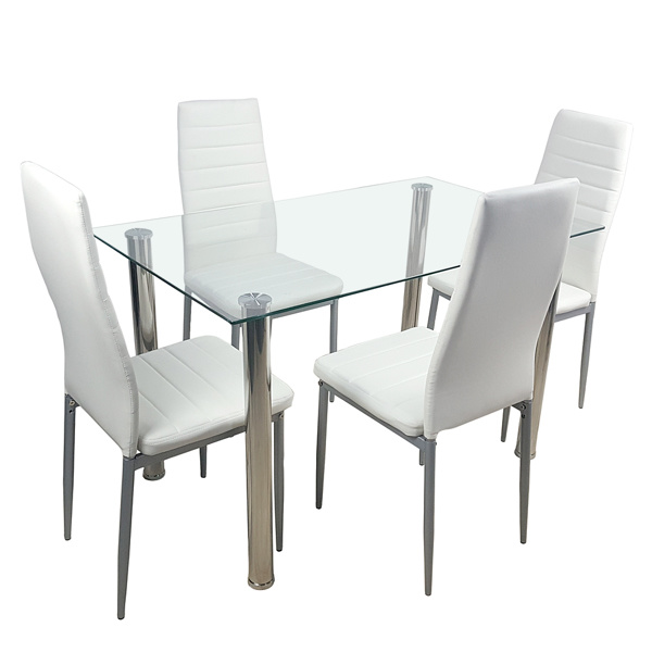 dropship 4-seat simple rectangular cylindrical leg table tempered glass stainless steel clear glass 110 * 70 * 75cm N201(Replace encoding13029115)