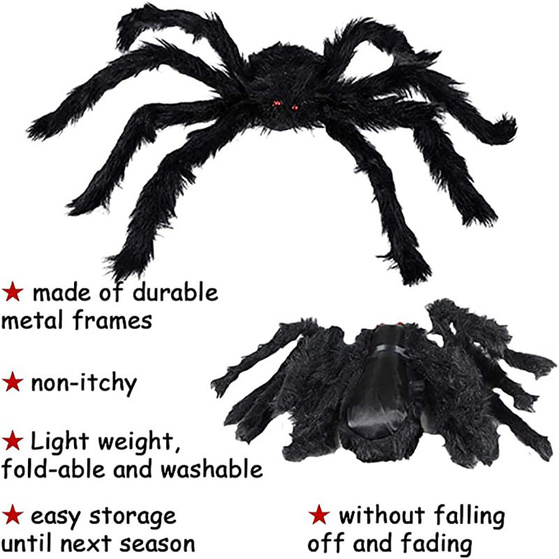 dropship Halloween Giant Black Plush Spider Decoration Props, Outdoor Halloween Party Decor