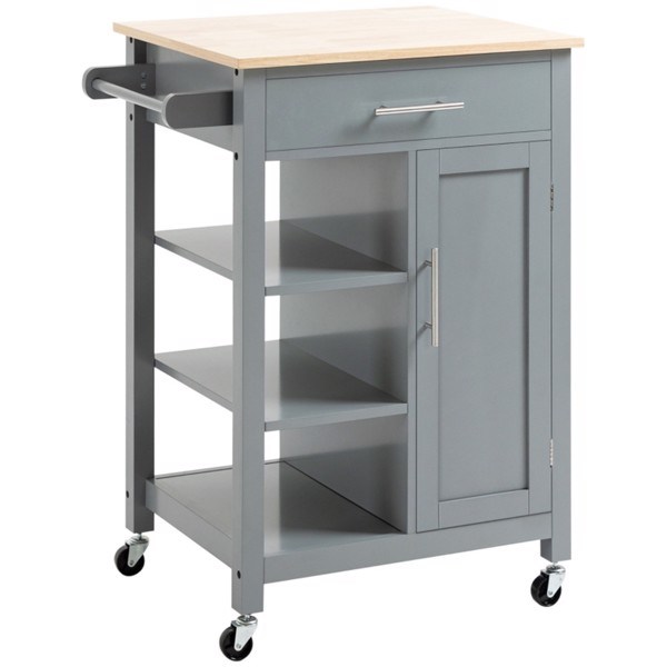dropship Compact Kitchen Island Cart on Wheels, Rolling Utility Trolley Cart Grey-AS