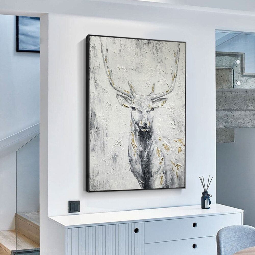 dropship Hand Painted Oil Painting Hand Painted Rich Deer Oil Painting On Canvas Animal Pattern Decorative Painting Classical Porch Mural Handmade Art Living Room Luxurious Decorative Painting
