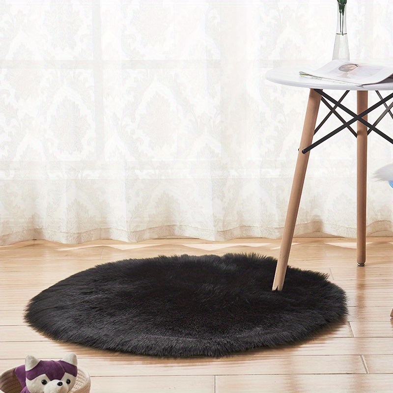 dropship 1pc Fluffy Imitation Wool Round Area Rug, Suede Fleece Bottom Long Imitation Wool Rug, Acrylic 80% Polyester 20%, 2.36inch Long Wool, Living Room Bedroom Rug, Entryway Rug, Plush Rug, Simple Carpet