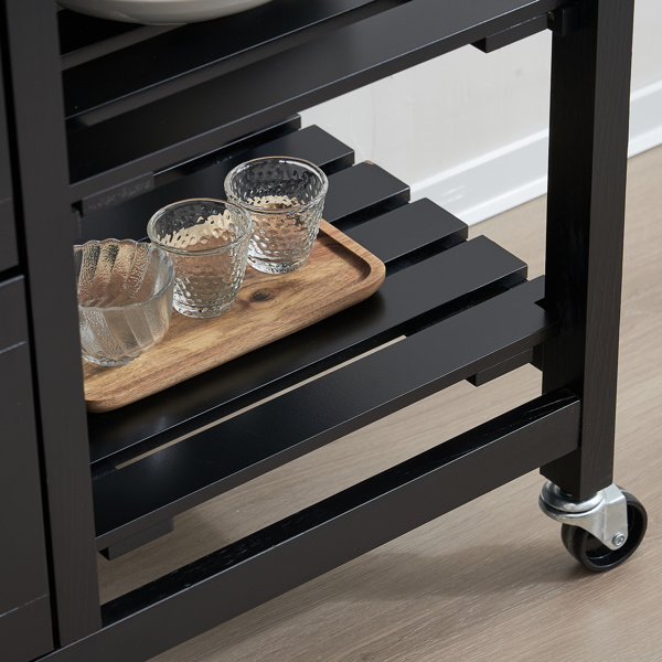 dropship 76*37*84cm Three Drawers Three Layers Bronze Color Handle Rubber Wood Log Color Table Top Black Spray Paint Dining Car