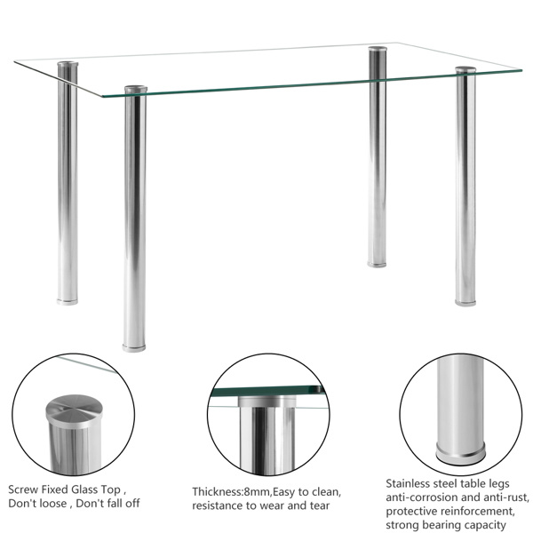 dropship Simple Assembled Transparent Glass & Iron Dinner Table