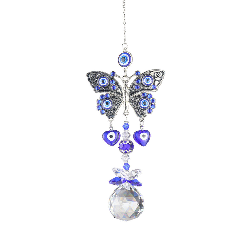 dropship 1pc Blue Butterfly Evil Eye Crystal Sun Catcher - Indoor Window Suncatcher with Prism Ball - Rainbow Maker for Good Luck and Hanging Ornament for Home, Garden, Office, Car - Wedding Pendant