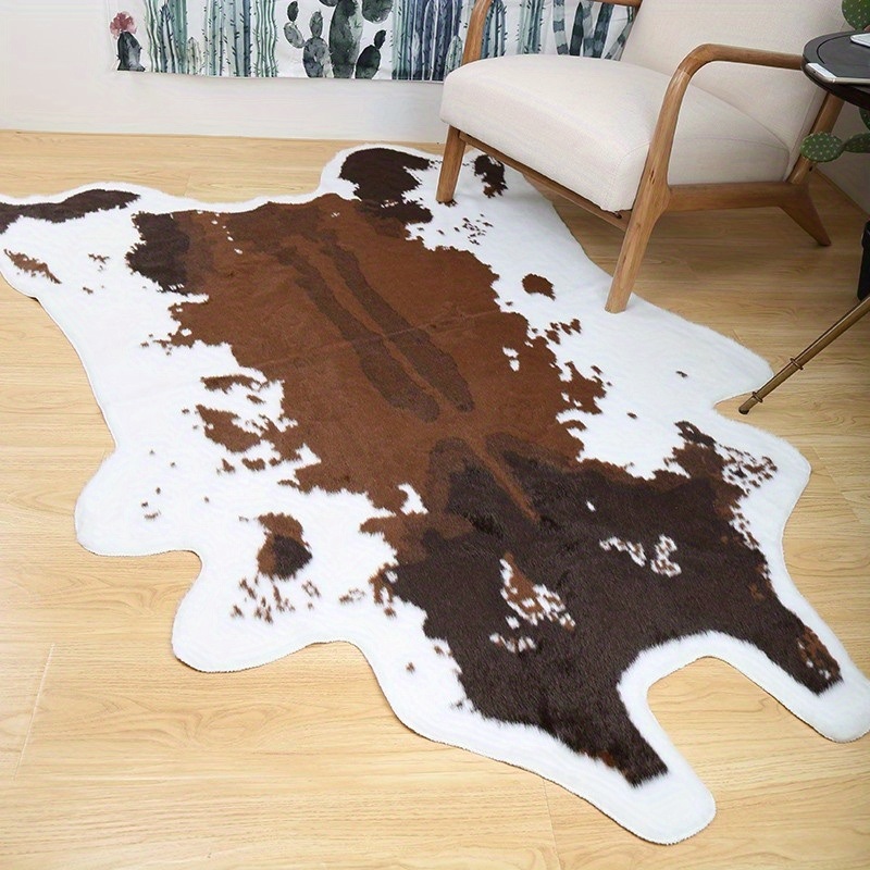 dropship 1pc Premium Faux Cowhide Rug 4.9 X 6.6 Feet, Durable And Large Size Cow Print Rugs, Suitable For Bedroom Living Room Western Decor, Faux Fur Animal Cow Hide Carpet