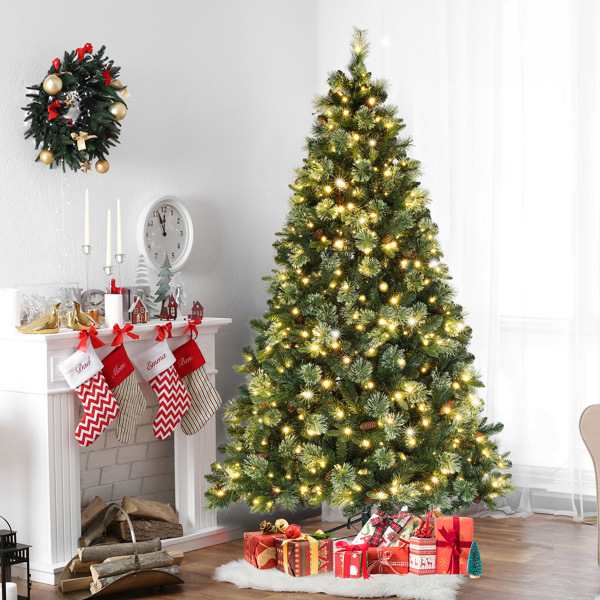 dropship 6ft Automatic Tree Structure PE PVC Material 500 Lights Warm Color 9 Modes With Remote Control 900 Branches With Pine Needles Christmas Tree Green