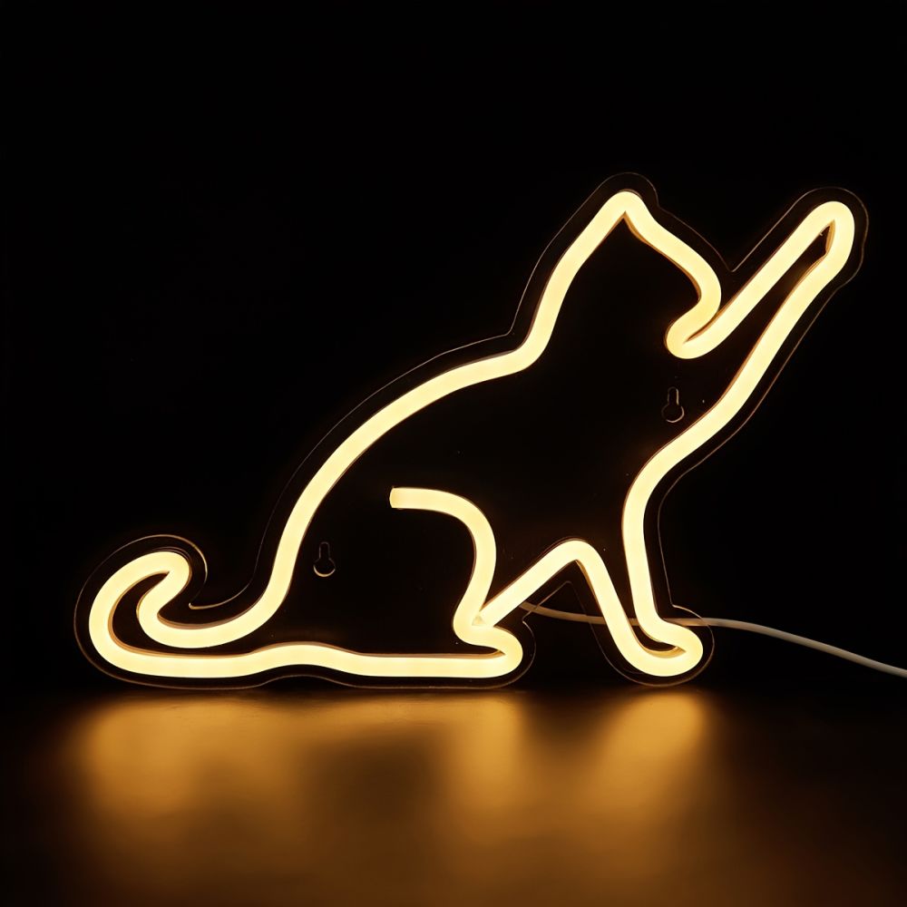 dropship 1pc LED Neon Sign Cat-shaped Night Lights, 5V USB Power Supply Neon Lamp With 2 Hooks For Home Bedroom Dorm Party